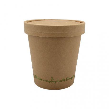 Envases para sopas de cartón "Make everyday earth day" 960ml (32Oz) con tapa (250 uds)